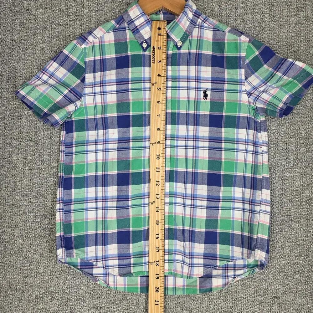 RALPH LAUREN BOY'S PLAID SHORT‑SLEEVE BUTTON‑DOWN – MULTICOLOR – KIDS SIZE 7